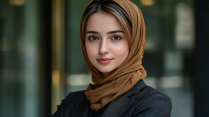 Fototapeta premium Confident young woman with urban background.