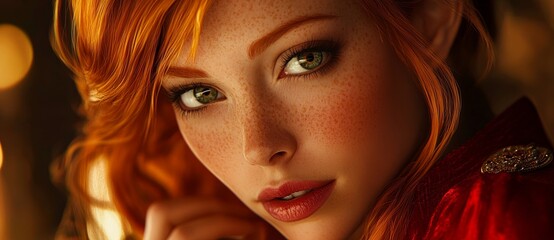 Fototapeta premium A freckled girl's path to relaxation involves natural beauty and skincare, paired with a soothing self-care routine and beauty regimen