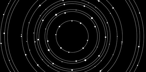 Expanding bright circles of lines and dots on a dark background. Realistic wallpaper with luxurious flowing lines. Perfect background for posters, websites, brochures, banners, applications, etc. 