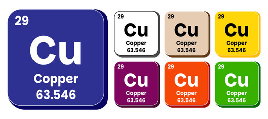Cu, Copper element vector icon set, periodic table element. Vector illustration EPS 10 File. Isolated on white background.