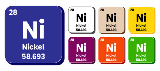 Ni, Nickel element vector icon set, periodic table element. Vector illustration EPS 10 File. Isolated on white background.