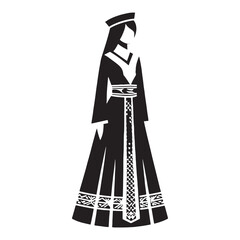 Fototapeta premium Festive Tajik Traditional Dress silhouette, perfect for celebrations – Tajik Traditional Dress illustration – Minimalist Tajik Traditional Dress vector – Ladies dress silhouette
