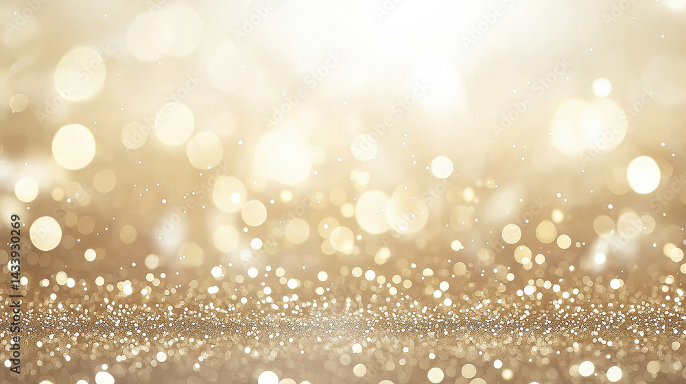 Poster sparkling golden background with soft light and shimmering bokeh