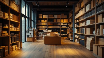 Modern Storage Room Interior, Display, Light and Warm