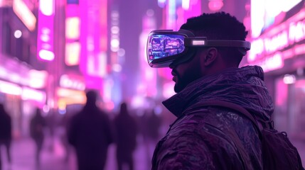 A virtual reality gaming environment features holographic displays that showcase an interactive game interface