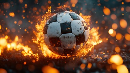 Fiery soccer ball in flames
