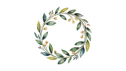 A delicate watercolor wreath made of green leaves and small berries, perfect for a clean and natural design. The transparent background makes it versatile for various creative projects, from invitatio