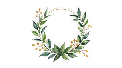 Fototapeta premium A delicate watercolor wreath made of green leaves and small berries, perfect for a clean and natural design. The transparent background makes it versatile for various creative projects, from invitatio