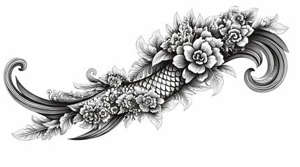 Ornate floral scrollwork design in a monochrome style.