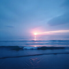 Fototapeta premium Twilight Over a Calm Ocean: Horizon with Gentle Waves