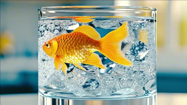 A vibrant goldfish swimming gracefully in a glass aquarium.

