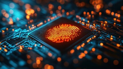 Digital Fingerprint on Circuit Board Representing Cybersecurity and Identity Protection Innovations in Technology