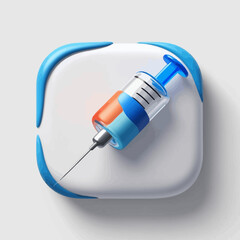Medical Syringe Icon on White and Blue Background