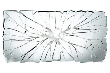 A shattered rectangular mirror with radiating cracks on a plain transparent background showing damage png