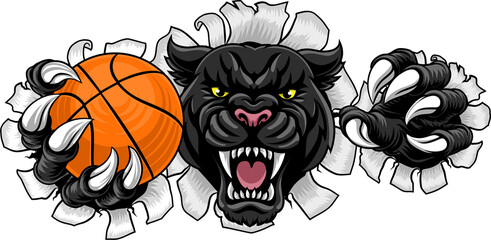 Black Panther Leopard Jaguar Cat Basketball Mascot