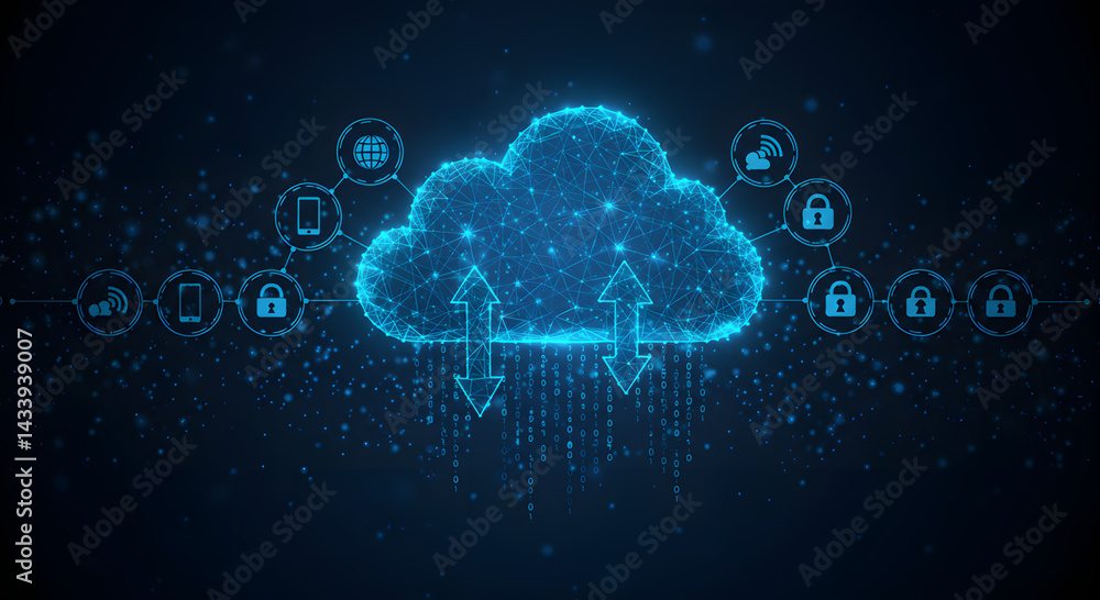Poster cloud data and security: a digital illustration of a cloud, symbolizing the essence of secure data s