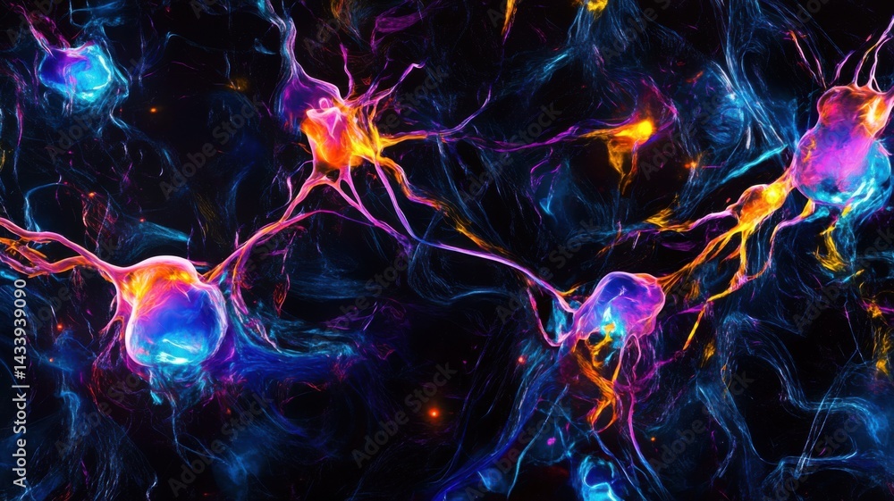 Poster a vibrant and colorful abstract representation of neural connections, showcasing the beauty of synap
