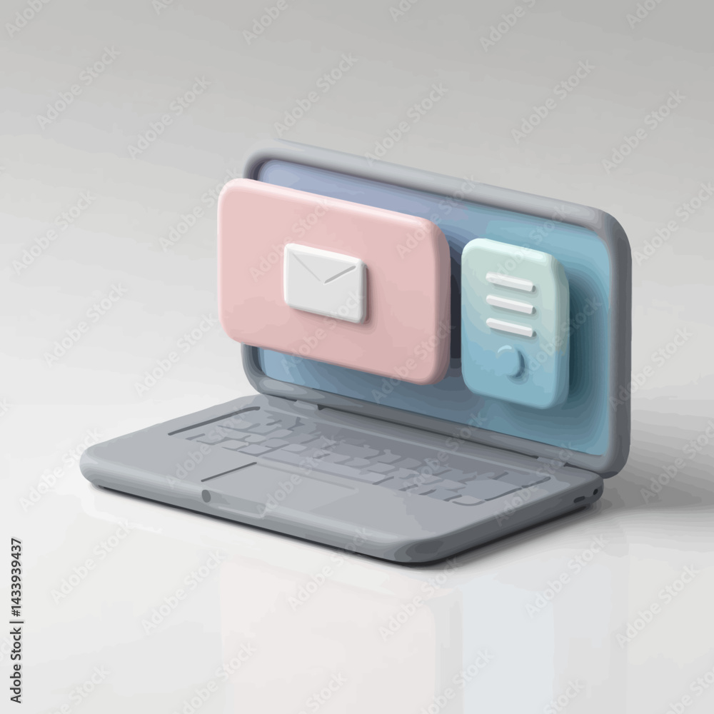 Poster digital communication: laptop displaying email and data management concepts