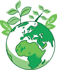 World Environment Day Vector Illustration of the Earth with Flourishing Leaves – Ideal for Eco-Friendly, Sustainable Design Projects and Global Environmental Awareness Campaigns