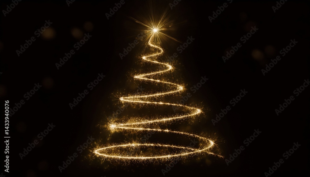 Poster golden sparkling christmas tree shape on black background perfect for web design branding print media vector illustration