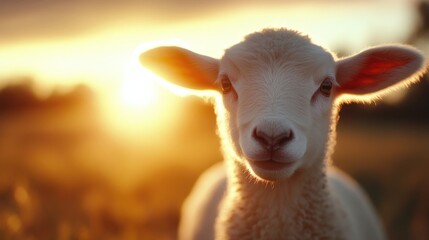 Innocent lamb in golden sunset