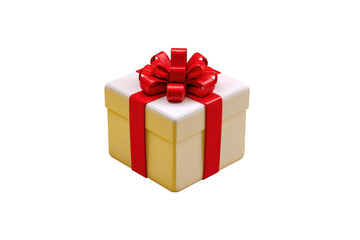 Obraz premium Elegant cream gift box with a red ribbon bow festive present 3d happy on transparent background