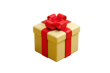 Elegant yellow gift box with a bright red ribbon bow present 3d icon color on transparent background