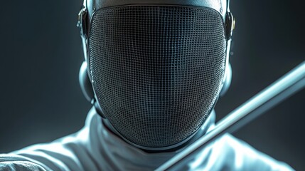 Focused fencer in protective gear