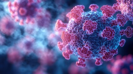 Visualization of a coronavirus particle highlighting its structure and surface features under a microscope