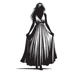 Ethereal Boho Maxi silhouette, floaty design with relaxed elegance – Boho Maxi illustration – Minimalist Boho Maxi vector – Ladies dress silhouette

