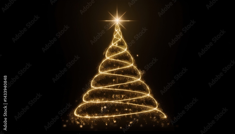 Poster golden sparkling christmas tree shape on black background perfect for web design branding print media vector illustration