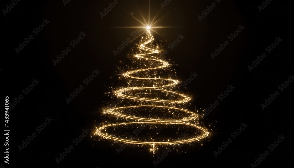 Poster golden sparkling christmas tree shape on black background perfect for web design branding print media vector illustration