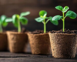 Indoor flower seedlings growing in nutrientrich peat pots, home propagation and sustainable gardening