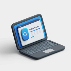 Laptop displaying an online course interface against a plain background.