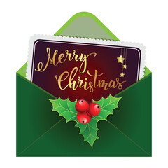 Merry Christmas Card in Green Envelope Illustration