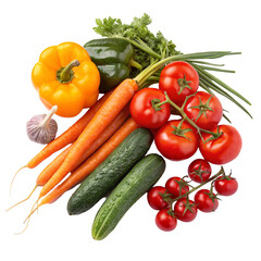 Assortment of fresh vegetables isolated on transparent background  
