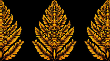 Ornate, golden fern-like patterns on a black background.