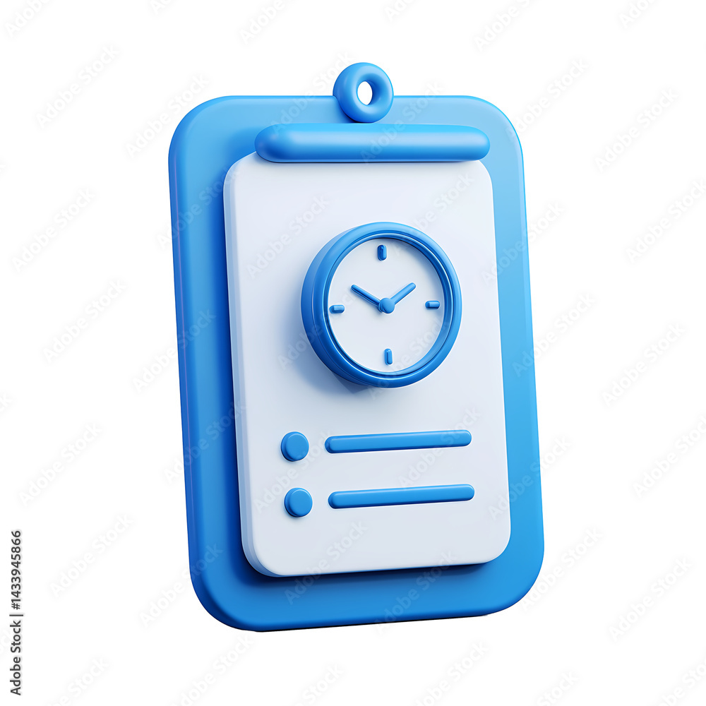 Aufkleber 3d render of a blue clipboard with a clock and checklist for time management
