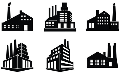 Fototapeta premium Factory Silhouette Vector Collection: Industrial, Manufacturing Icons