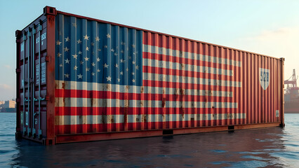 Weathered Texture of American Flag on Shipping Container at Port
