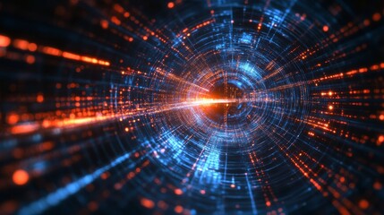 Fototapeta premium Abstract Digital Vortex of Glowing Blue and Orange Particles