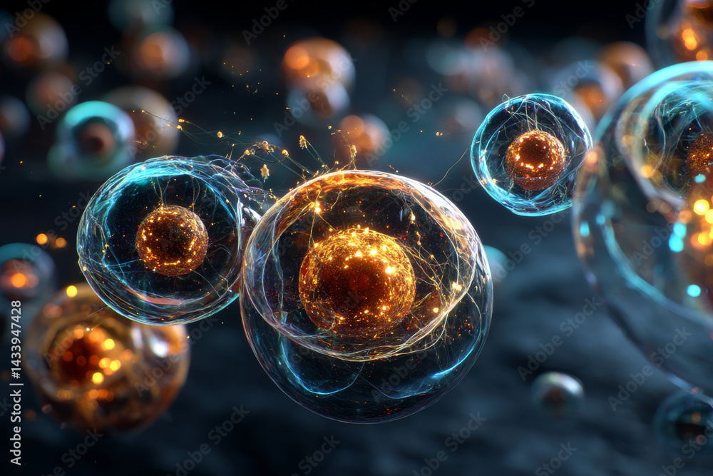 Aufkleber glowing cell structures with vibrant colors and intricate details create mesmerizing view