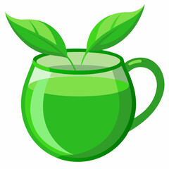 Green tea cup with leaves
