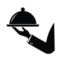 Fototapeta premium Waiter Hand with Tray Silhouette Vector Icon