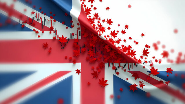 UK Flag Melts into Downward Stock Chart, Maple Leafs Scatter as Crisis Data