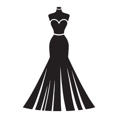 Sleek Formal Gown silhouette, perfect balance of elegance and edge – Formal Gown illustration – Minimalist Formal Gown vector – Ladies dress silhouette

