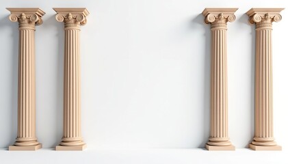 Elegant Roman-style columns against a stark white backdrop, detail, backdrop, classic