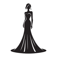 Graceful Formal Gown silhouette, classic evening wear style – Formal Gown illustration – Minimalist Formal Gown vector – Ladies dress silhouette

