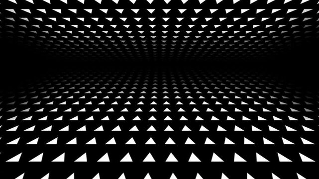retro futuristic background animation of space tunnel travel ship pov perspective slow motion movement of  geometric shape triangle in datum grid pattern order