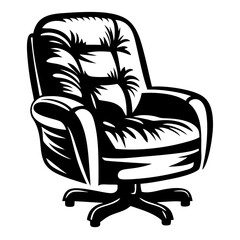 Elegant black and white illustration of a luxurious executive office chair